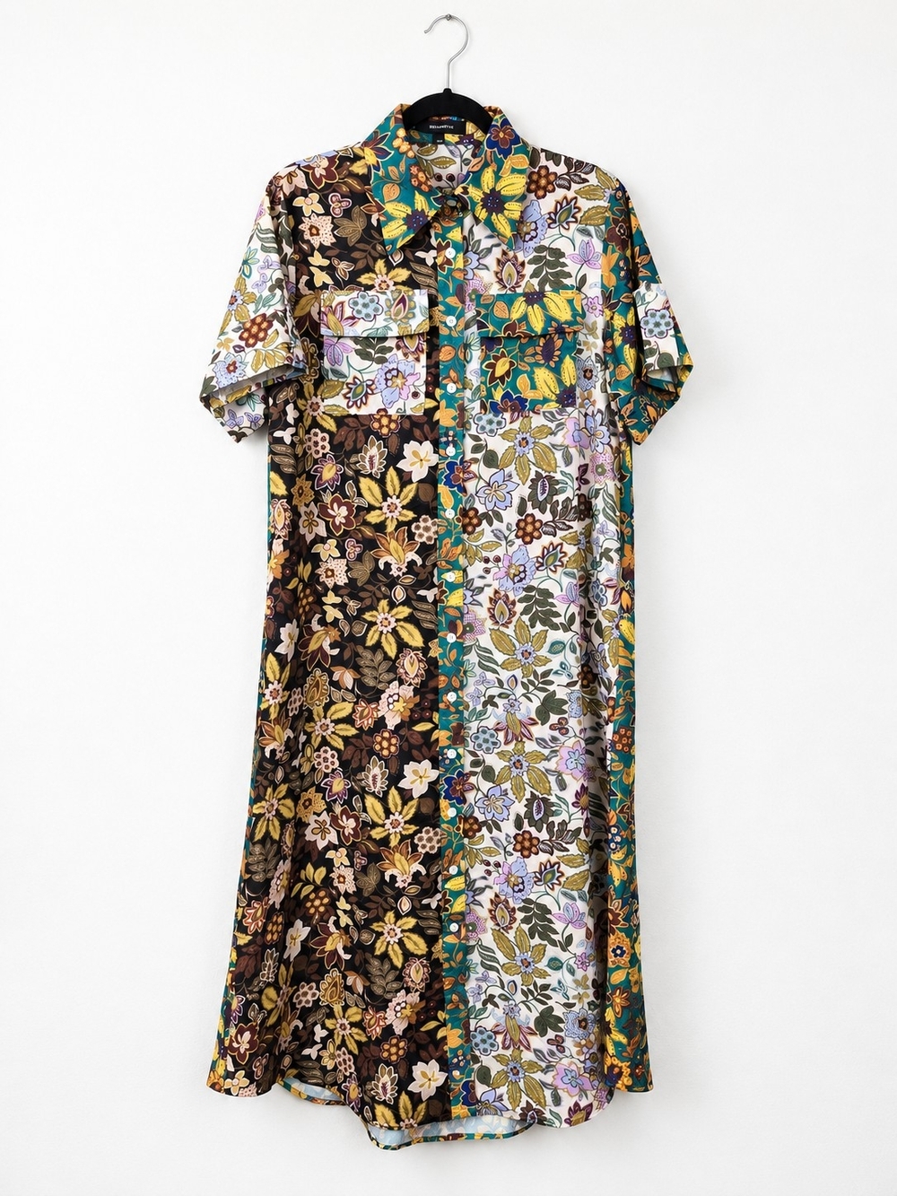 Beulah Style Patchwork Floral Maxi Shirt Dress Boho Maximalist Cotton S/M